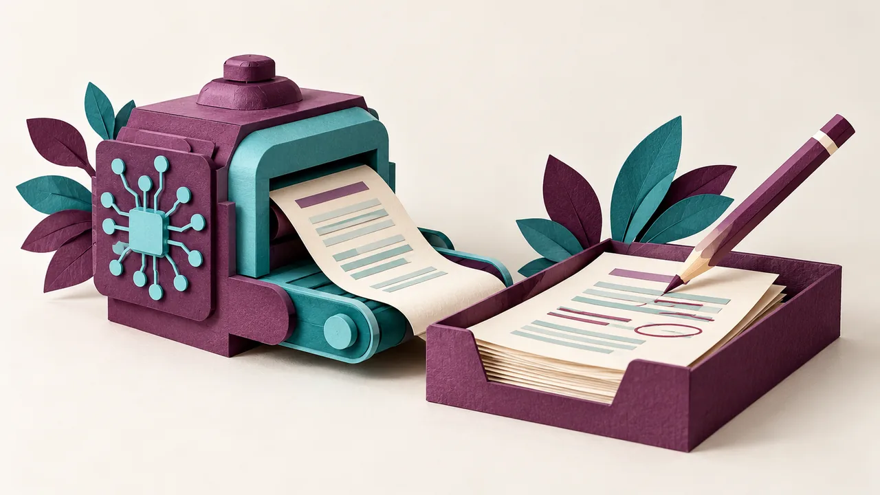Integrating AI Content Orchestration with Human Editorial Audits for Maximum Organic Reach — paper craft illustration