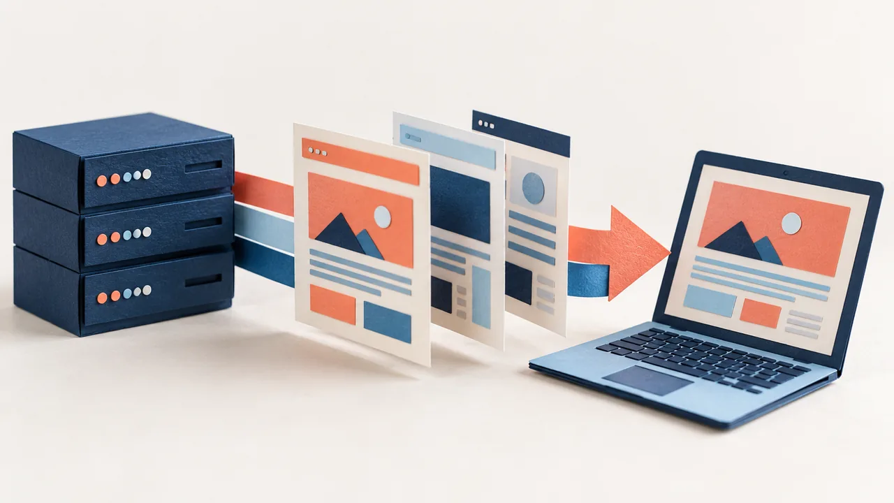 Sub-Second Server-Side Rendering: Optimizing Inertia.js, React, and Blade Pipelines, paper craft illustration