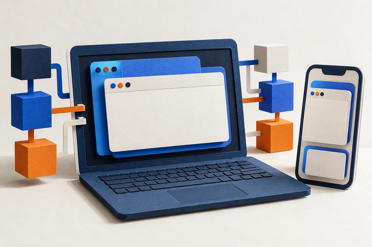 Paper craft illustration of connected project building blocks