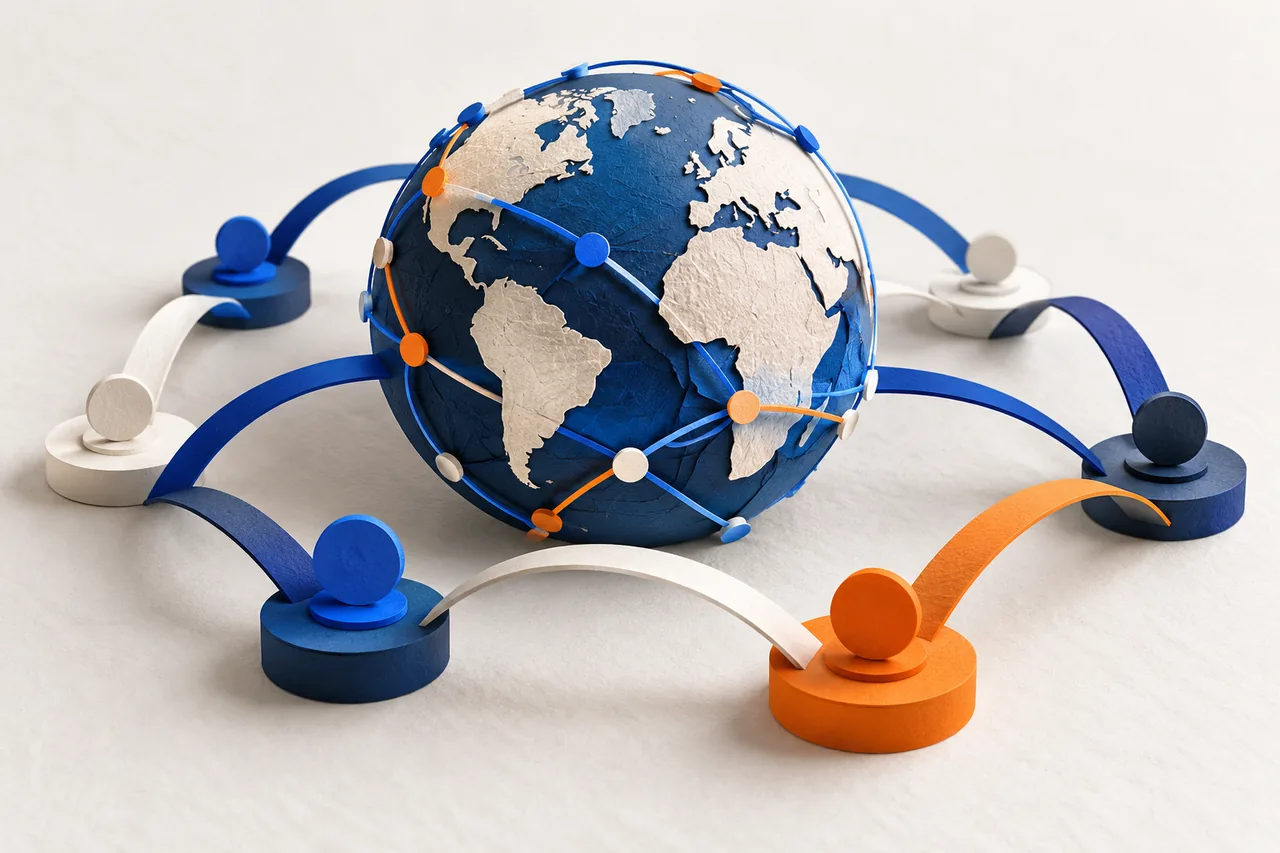 Paper craft illustration of a global partner network
